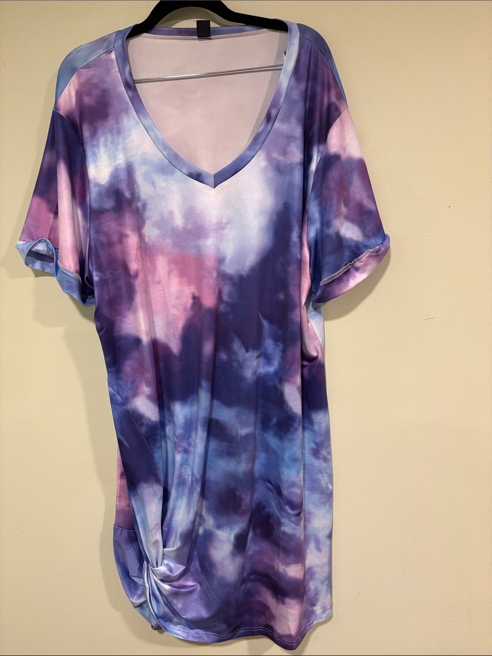 Women's V-Neck Tie-Dye Mini Dress Purple & Pink